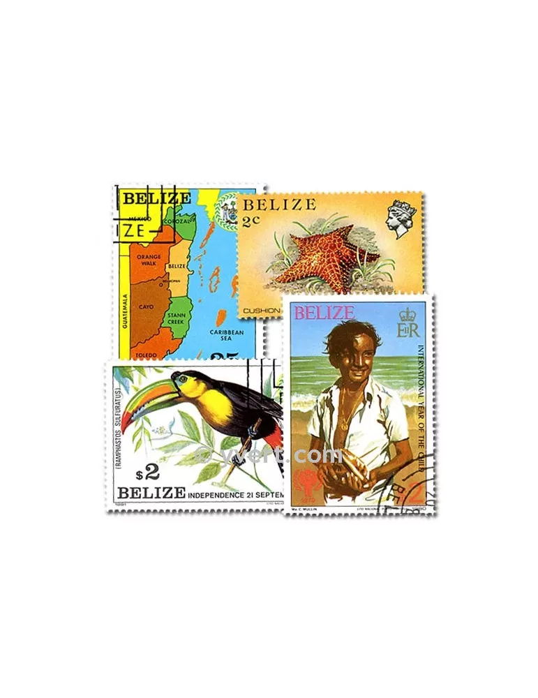 BELIZE : pochette de 100 timbres (Oblitérés)