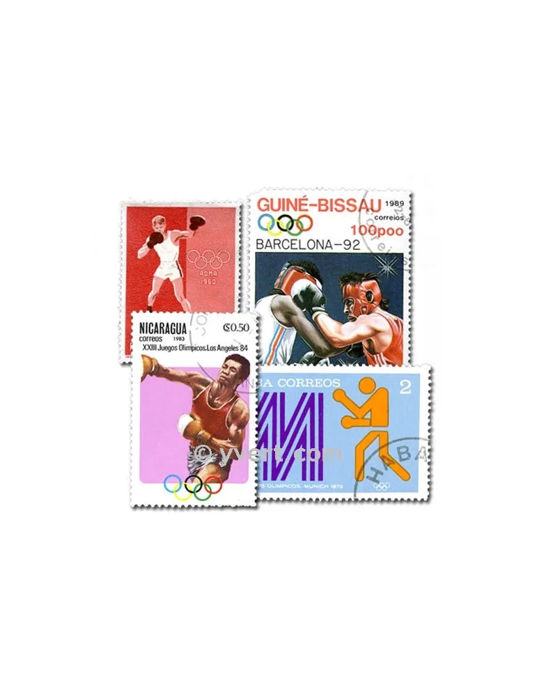 BOXE : pochette de 100 timbres (Oblitérés)