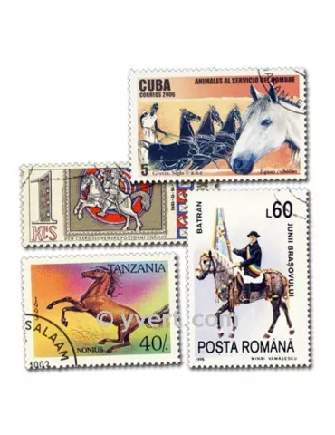 CHEVAUX : pochette de 100 timbres (Oblitérés)