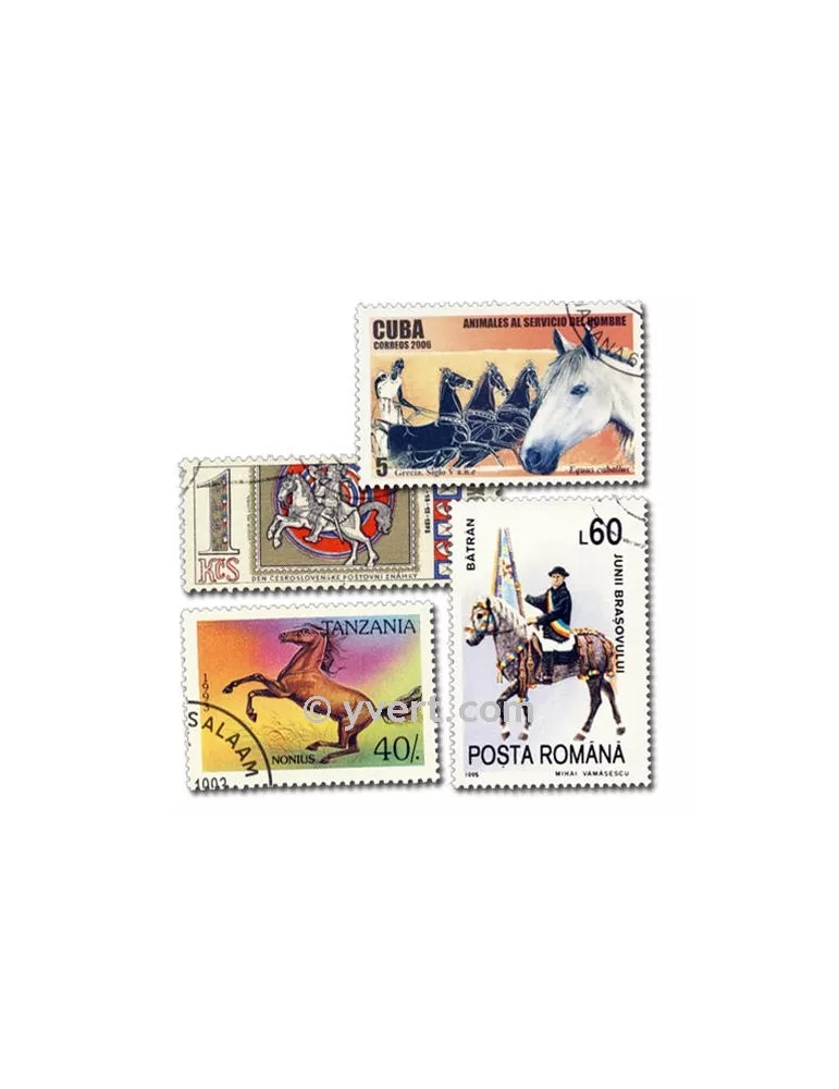 CHEVAUX : pochette de 200 timbres (Oblitérés)