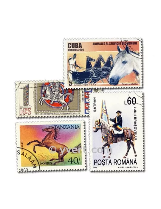 CHEVAUX : pochette de 300 timbres (Oblitérés)