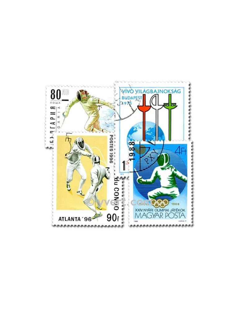 ESCRIME : pochette de 50 timbres (Oblitérés)