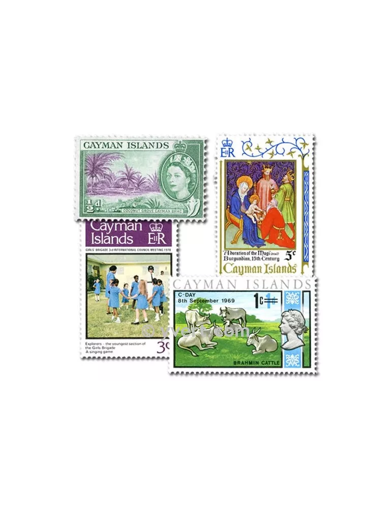 ILES CAIMANES : pochette de 50 timbres (Oblitérés)