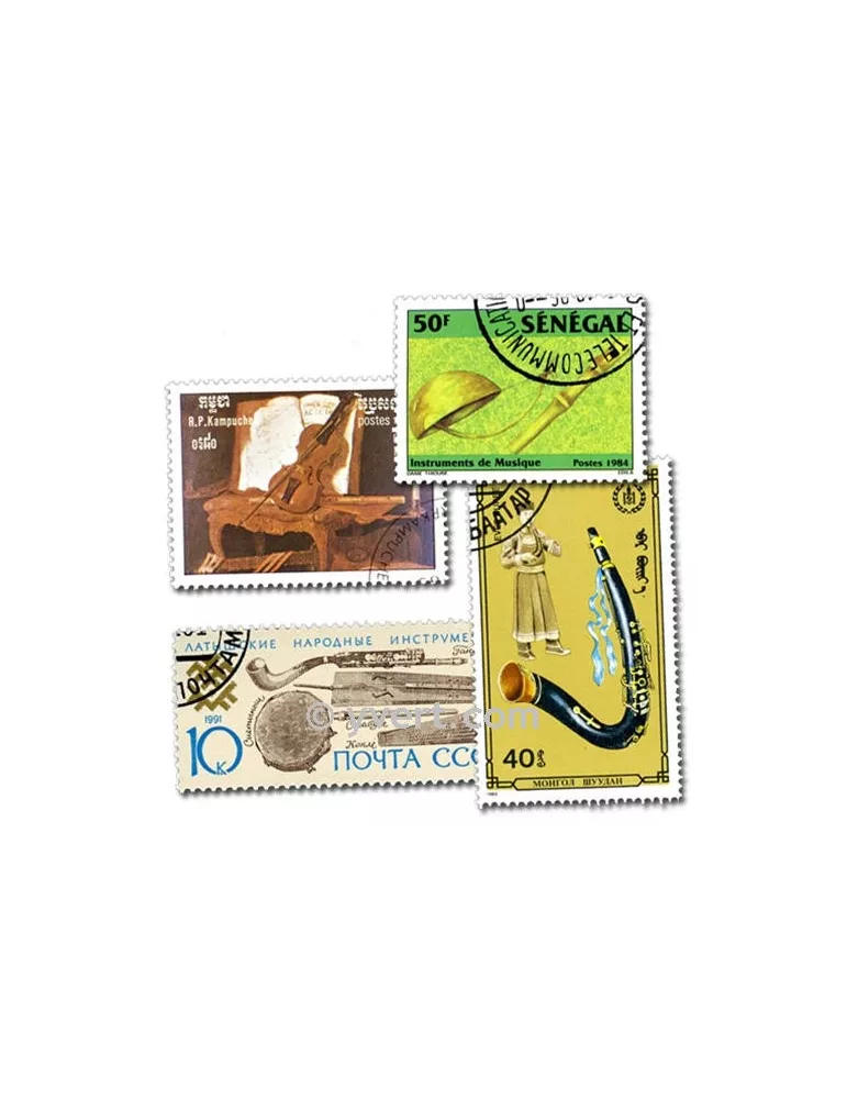 INSTRUMENTS DE MUSIQUE : pochette de 50 timbres (Oblitérés)