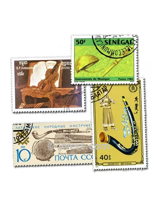 INSTRUMENTS DE MUSIQUE : pochette de 50 timbres (Oblitérés)