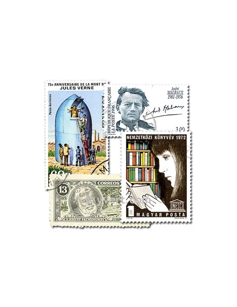 LITTERATURE : pochette de 100 timbres (Oblitérés)