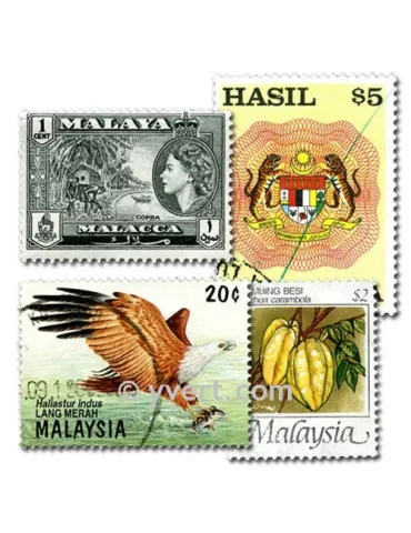 MALAISIE : pochette de 100 timbres (Oblitérés)