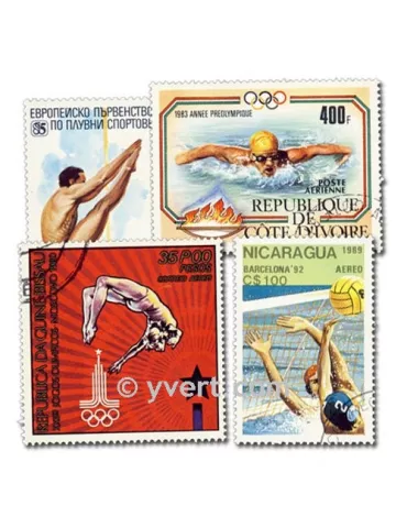 NATATION : pochette de 100 timbres (Oblitérés)