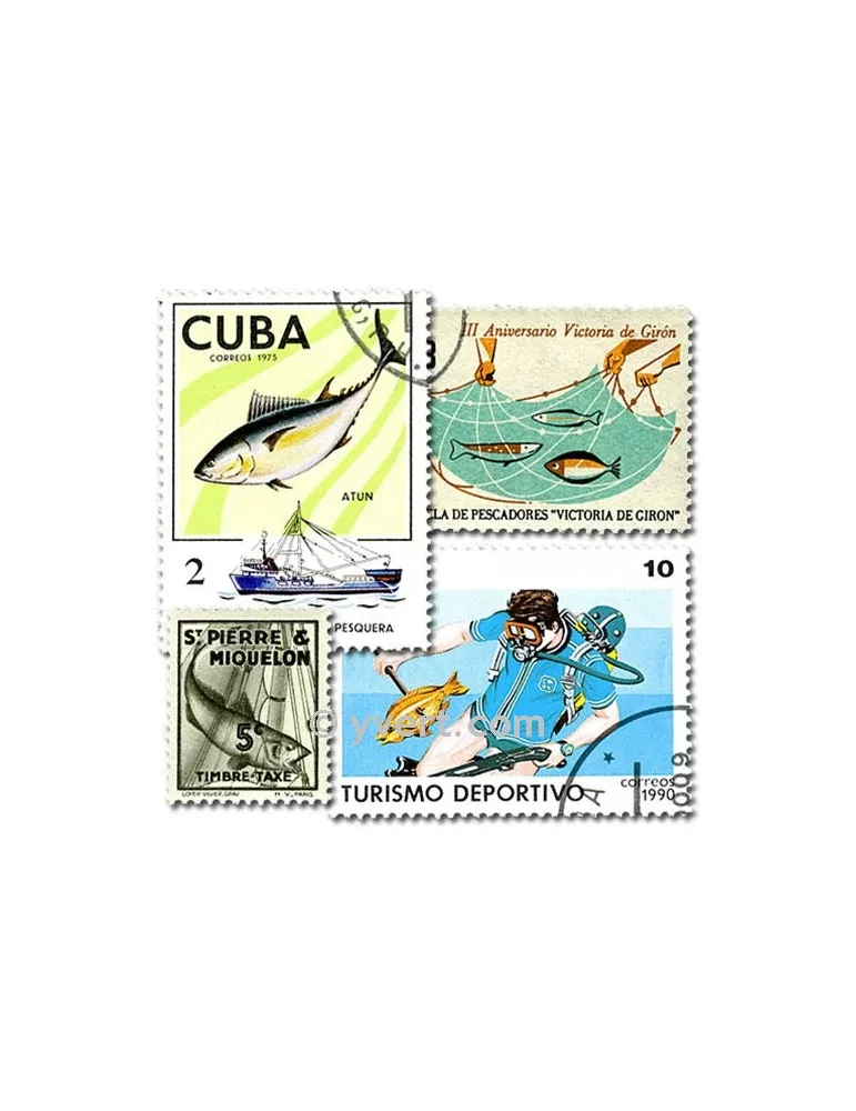 PECHE : pochette de 50 timbres (Oblitérés)