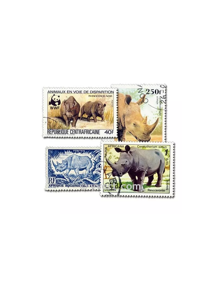 RHINOCEROS : Pochette de 25 timbres (Oblitérés)