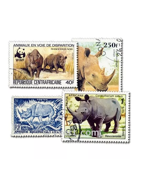 RHINOCEROS : Pochette de 25 timbres (Oblitérés)