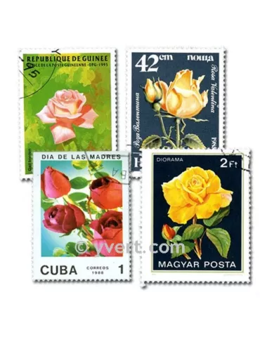 ROSES : pochette de 100 timbres (Oblitérés)