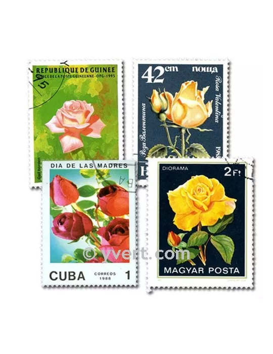 ROSES : pochette de 100 timbres (Oblitérés)