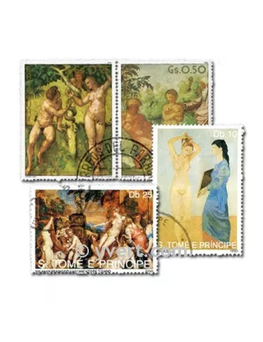 TABLEAUX DE NUS : pochette de 100 timbres (Oblitérés)