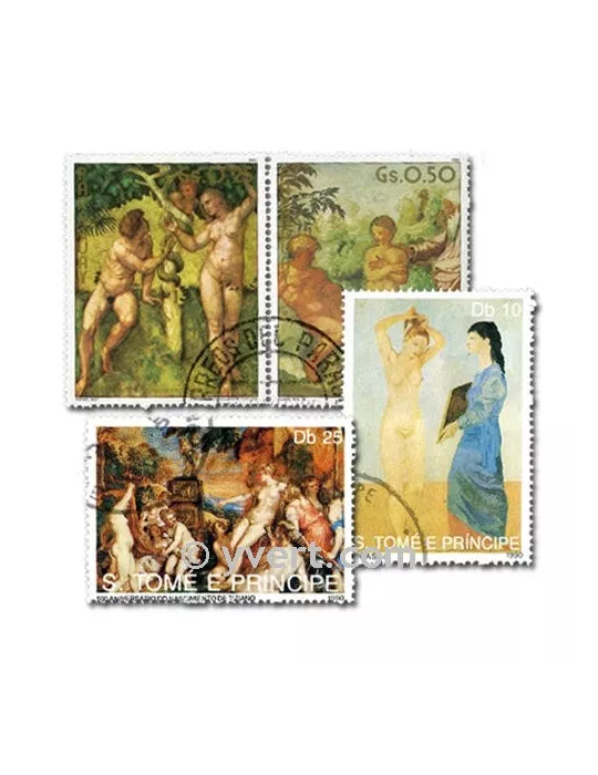 TABLEAUX DE NUS : pochette de 200 timbres (Oblitérés)