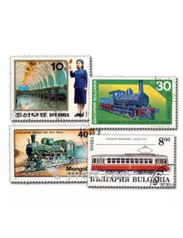 TRAINS : pochette de 200 timbres (Oblitérés)