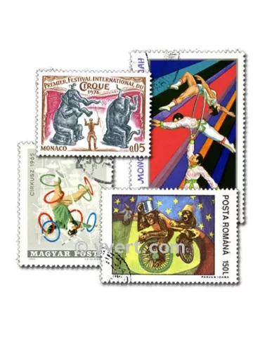 CIRQUE : pochette de 25 timbres (Oblitérés)