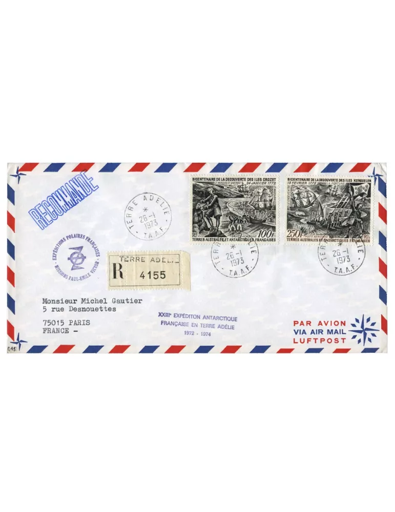 n° 27/28 obl. sur lettre -  Timbre TAAF Poste aérienne