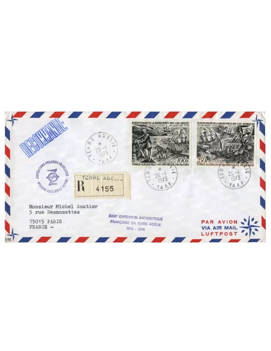 n° 27/28 obl. sur lettre -  Timbre TAAF Poste aérienne