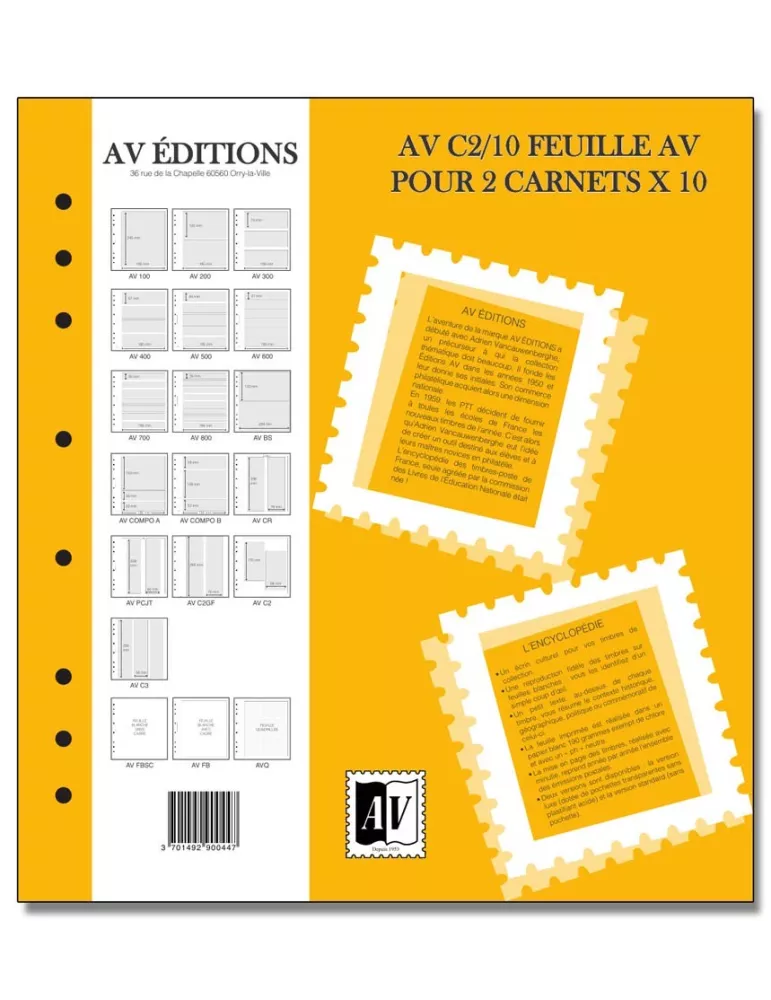 Feuille AV : pour 2 carnets (x10) - AV EDITIONS®