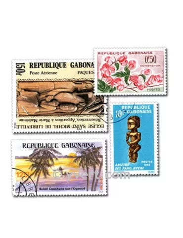 GABON : pochette de 100 timbres (Oblitérés)