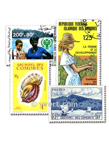 COMORES : pochette de 50 timbres (Oblitérés)