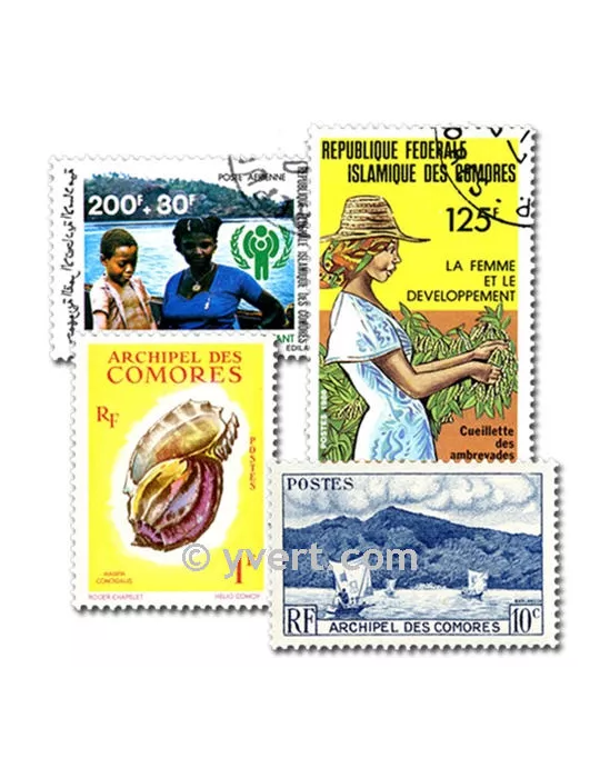 COMORES : pochette de 200 timbres (Oblitérés)