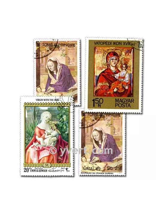 NATIVITE VIERGE : pochette de 100 timbres (Oblitérés)