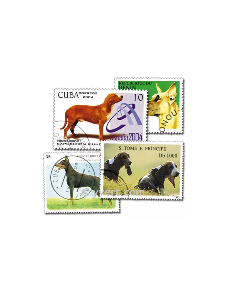 CHIENS : pochette de 200 timbres (Oblitérés)