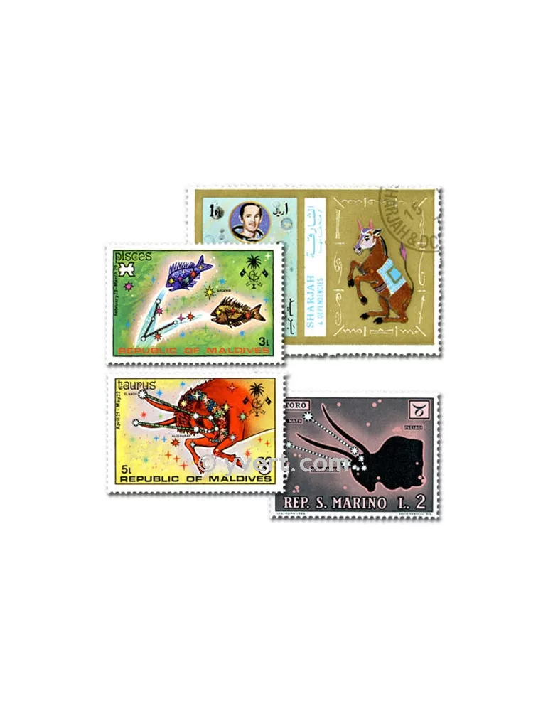 ASTROLOGIE : pochette de 25 timbres (Oblitérés)