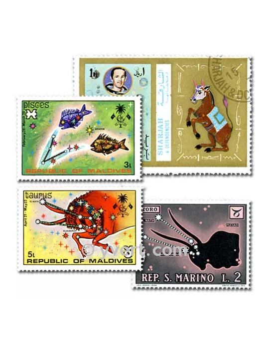 ASTROLOGIE : pochette de 25 timbres (Oblitérés)