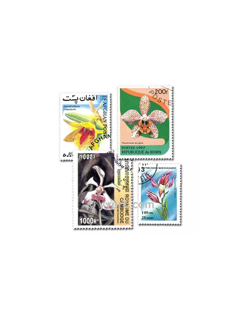 ORCHIDEES : pochette de 50 timbres (Oblitérés)