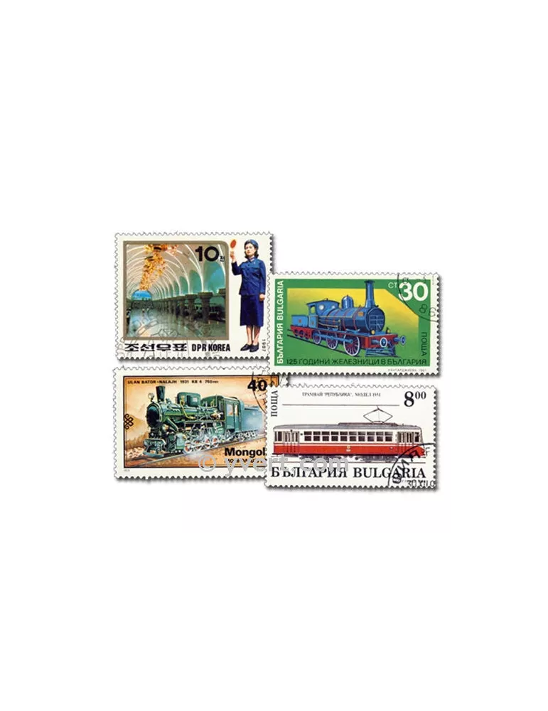 TRAINS : pochette de 500 timbres (Oblitérés)