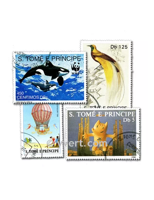 ST THOMAS ET PRINCE : pochette de 200 timbres (Oblitérés)