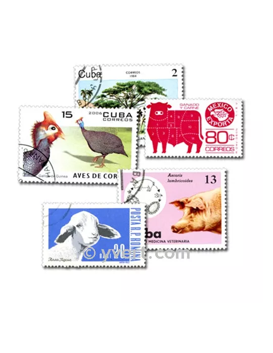 ANIMAUX DE LA FERME : pochette de 100 timbres (Oblitérés)