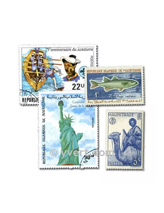 MAURITANIE : pochette de 100 timbres (Oblitérés)