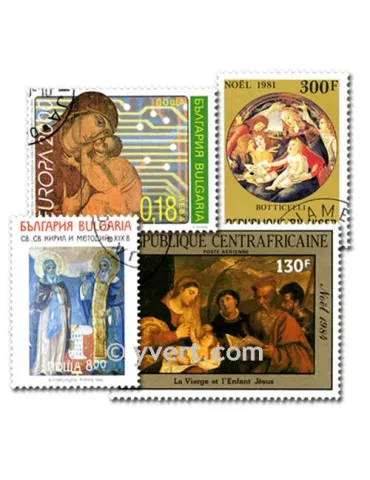 RELIGION : pochette de 100 timbres (Oblitérés)