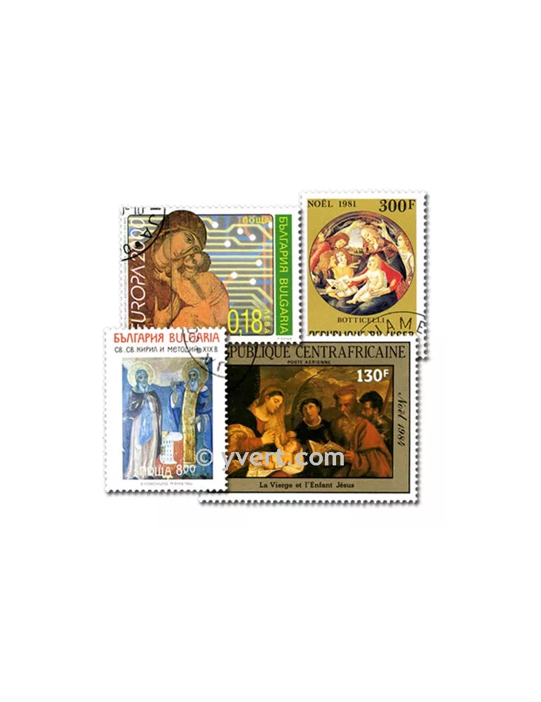 RELIGION : pochette de 100 timbres (Oblitérés)