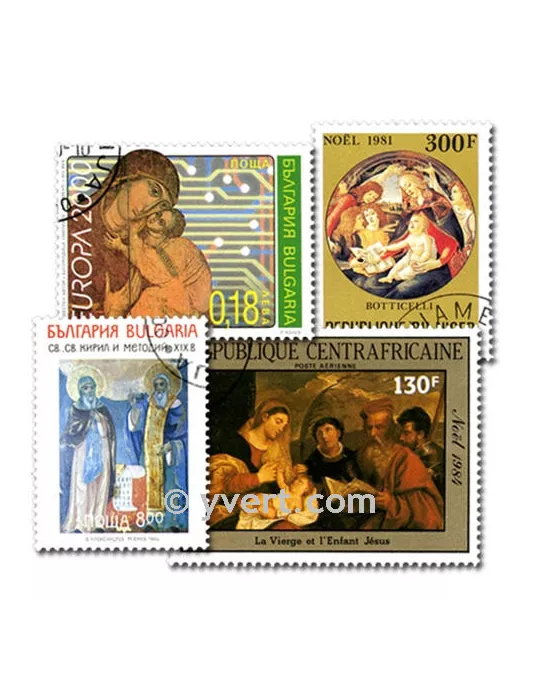 RELIGION : pochette de 200 timbres (Oblitérés)