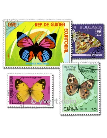 PAPILLONS : pochette de 200 timbres (Oblitérés)