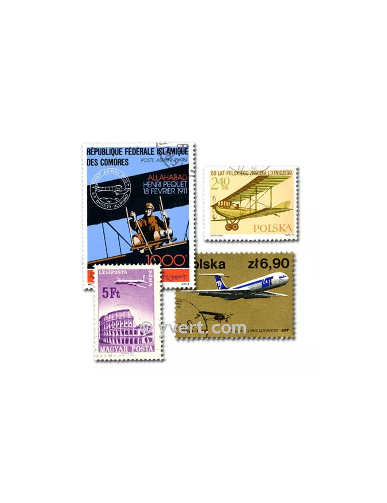 AVIONS : pochette de 100 timbres (Oblitérés)