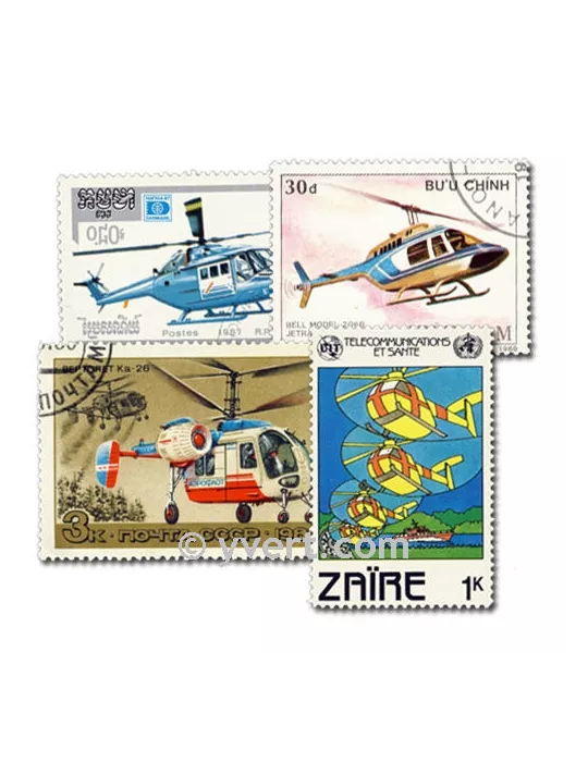HELICOPTERES : pochette de 50 timbres (Oblitérés)