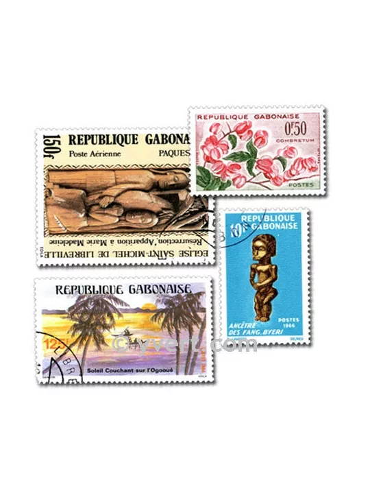 GABON : pochette de 50 timbres (Oblitérés)
