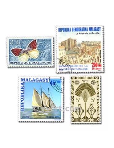 MADAGASCAR : pochette de 100 timbres (Oblitérés)
