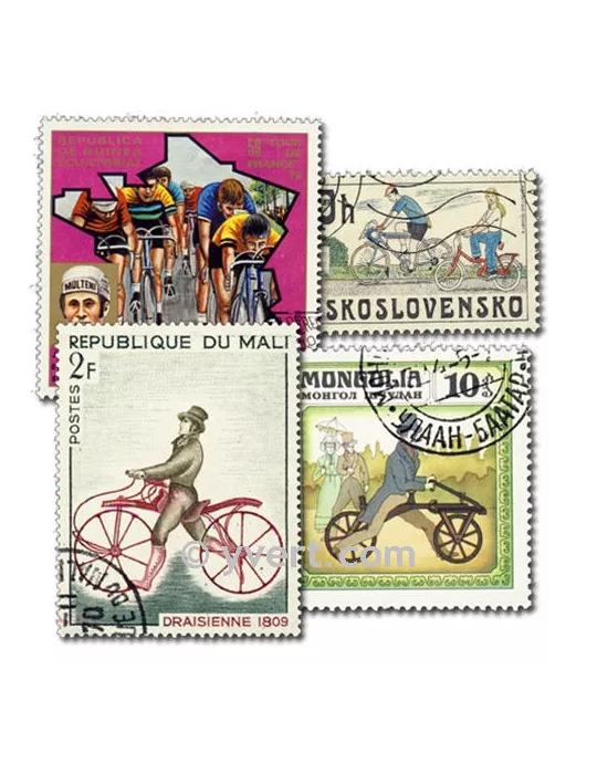 CYCLISME : pochette de  50 timbres (Oblitérés)