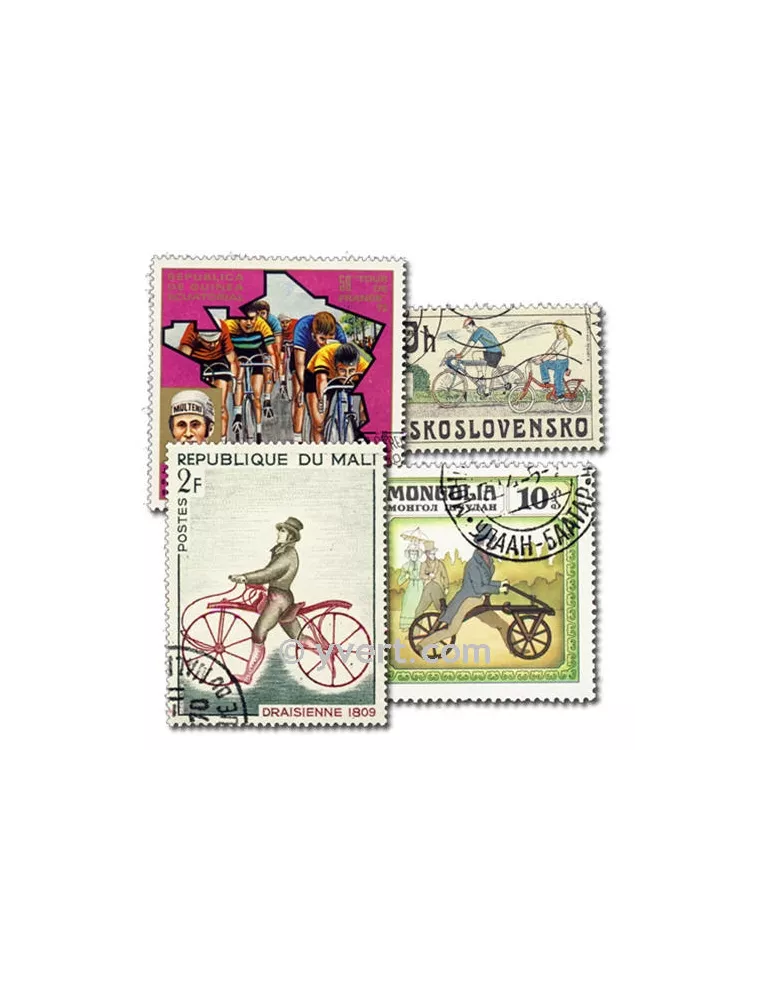 CYCLISME : pochette de 100 timbres (Oblitérés)