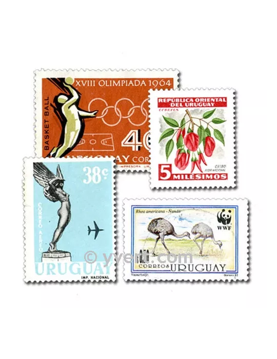 URUGUAY : pochette de 200 timbres (Oblitérés)