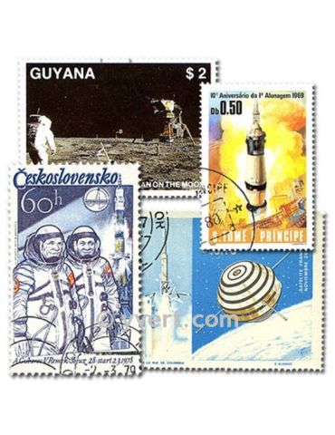 ASTRONAUTIQUE : pochette de 100 timbres (Oblitérés)