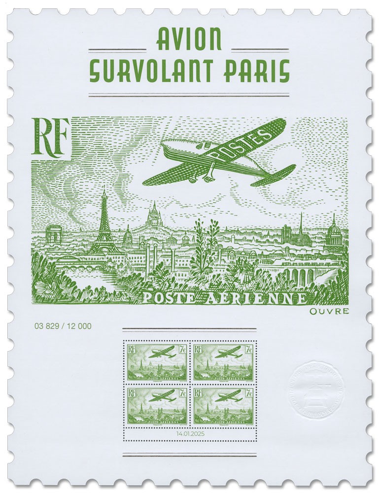 France : AFFICHE "AVION SURVOLANT PARIS"