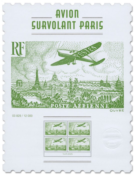 France : AFFICHE "AVION SURVOLANT PARIS"